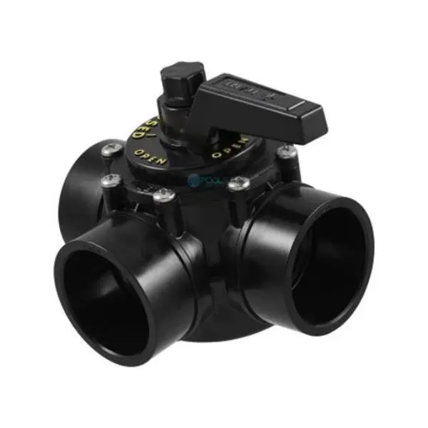 Praher Canada OV3-2010U 2 in. Black 3-Port CPVC Diverter Valve with Union, Handle-Locking Knob, High Heat Lid, Universal Shaft Spline Pattern, 150 psi, 2.2 lbs, Chlorine Acid & Ozone Resistant, Double O-Ring Shaft Seal, Exceeds 3000 Dry Cycle Requirement,