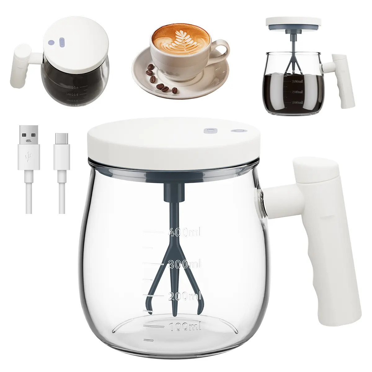 Smart Self-Stirring Coffee Mug - USB Rechargeable, 300ml, Spill-Proof, Easy-Clean Handheld Beverage Mixer, Battery Powered Automatic Hand Mixer, Ideal Holiday Gift for Office & Home Use, Battery Powered Hand Mixers