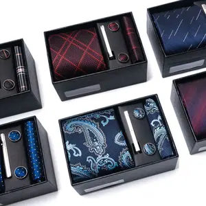 Men’s Necktie Gift Set – Tie, Pocket Square, Cufflinks & Tie Clip