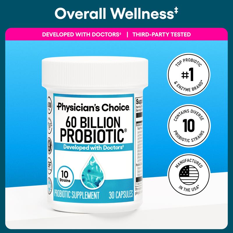Physician's Choice 60 Billion Probiotic - Daily Gut Health, Digestive & Immune Support for Men and Women with Organic Prebiotics & 10 Unique Strains