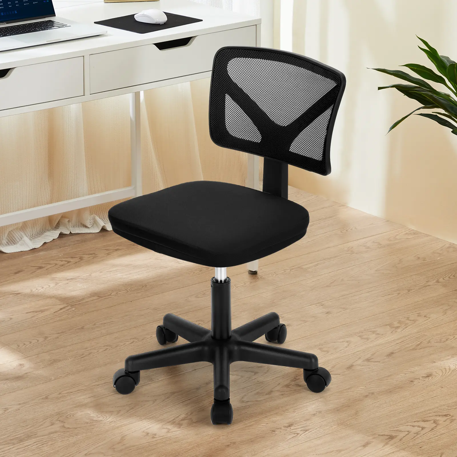 Desk Chair, Armless Office Chair, Computer Home Office Low-Back Mesh Task Swivel Rolling Chair No Arms for Small Space with Lumbar Support