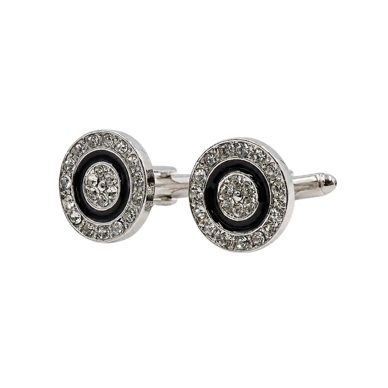 Circular Gemstone Silver Cufflinks