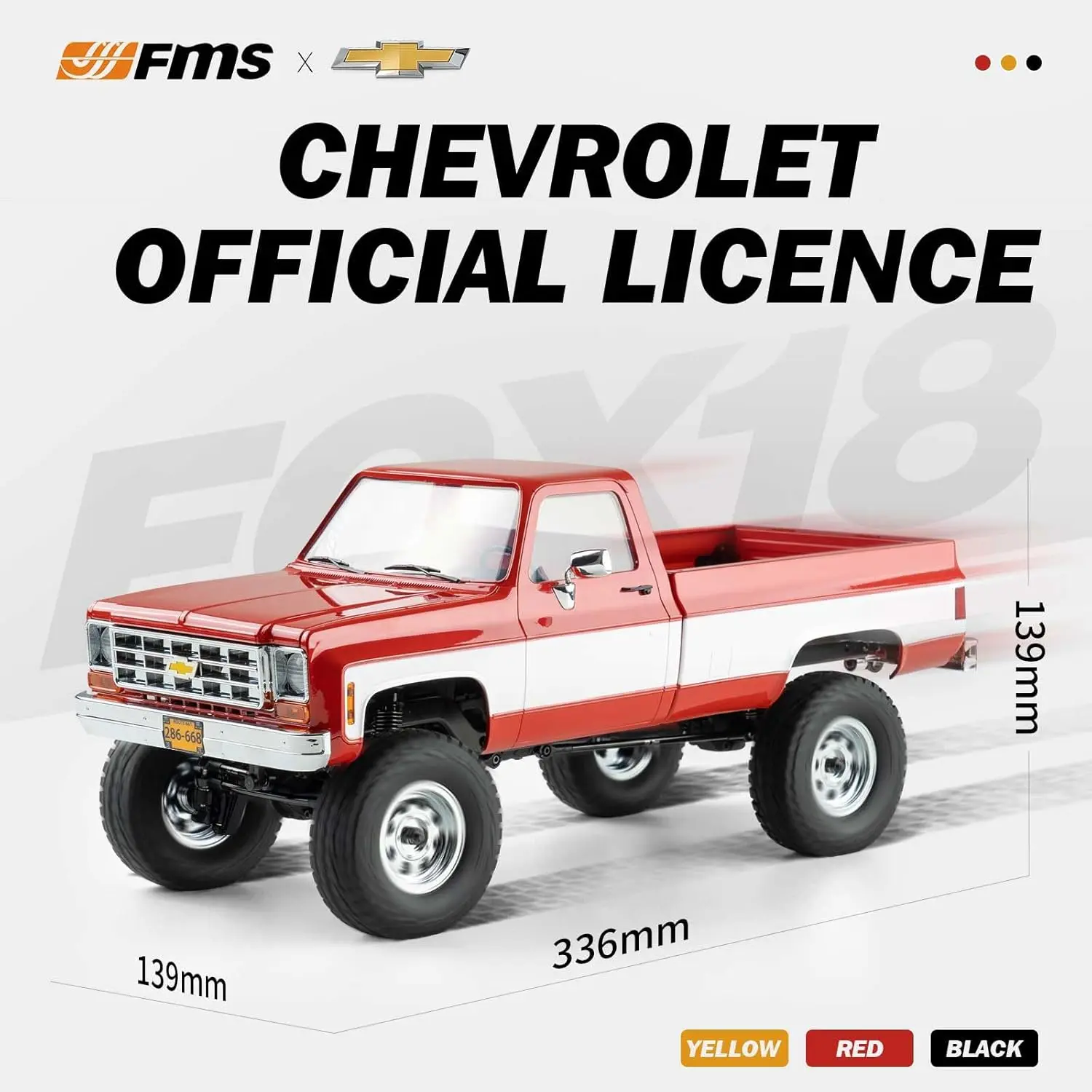 FMS 1/18 RC Crawler FCX18S Chevy K10 S RC Truck RTR RC Car Model Car 8km/h 4WD 900mAh Hobby RC Cars Remote Control Car with LED Lights Vehicle 4-Ch 2.4GHz Transmitter Outdoorfun Fathersdaygift Chevrolet Chassis