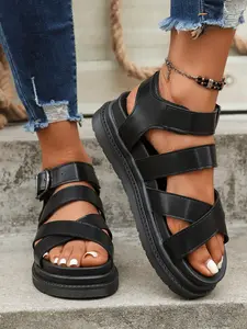 Women's Stylish Solid Color Thick Rubber Sole Sandals, Summer Casual Multifunctional Thicker Sandals, Perfect for Daily Wear and Vacation Travel Footwear