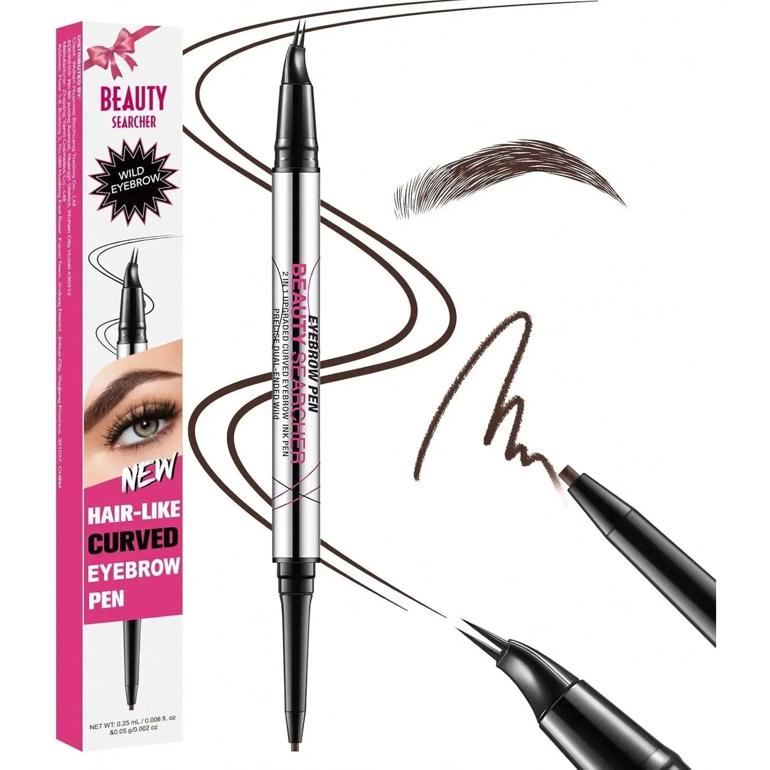 Women's Dual-Ended Curved Eyebrow Pen - 2-Fork Tip Cosmetic, Daily Fine Eyebrow Pencils with Smooth Blend, All-Day Waterproof Smudge-Proof Formula for Natural Hair-Like Brows, Flawless Makeup