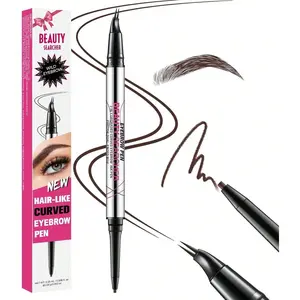 Curved Eyebrow Pen, Eyebrow Pencil Dual-Ended With 2-Fork Tip For Women, Effortlessly Creates Natural Hair-Like Brows, Lasts All-Day Waterproof & Smudge-Proof Formula For Flawless Makeup