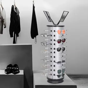 Bymaocar Sunglasses Display Rack 360° Rotating  44 Pieces + Mirror Spinning Stand Glass Holder Home Decor with Hooks and Holes