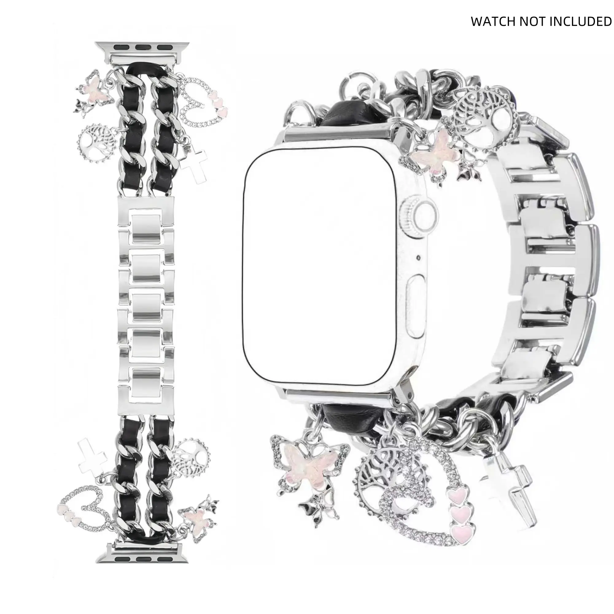Metal strap compatible with Apple Watch 49/46/45/44/42mm 41/40/38mm women's, Cuban chain strap with pendant, love cross strap, Smart Watch Straps, Smartwatch Accessories, suitable for iWatch Series 10 9 8 7 6 5 4 SE Ultra 2