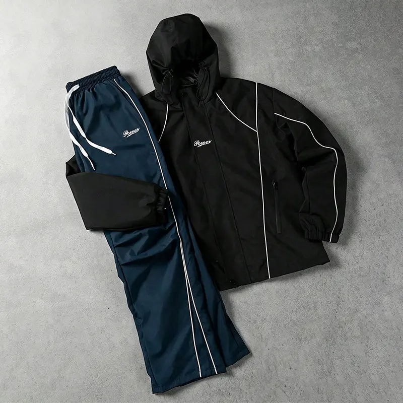 Men’s Fashion Sports Jacket Set, Patchwork Hooded Zipper coat and Elastic-Waist Pants, streetwear outfits Casual Outfit Top Clothes Motocross