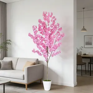 1Pcs 5.25ft-6.89ft Artificial Cherry Blossom Tree, Home Floor Decoration, Includes Plastic Pot & Faux Moss, Perfect for Kitchen, Living Room, Wedding, Fake Indoor Plants, House Plants Decor