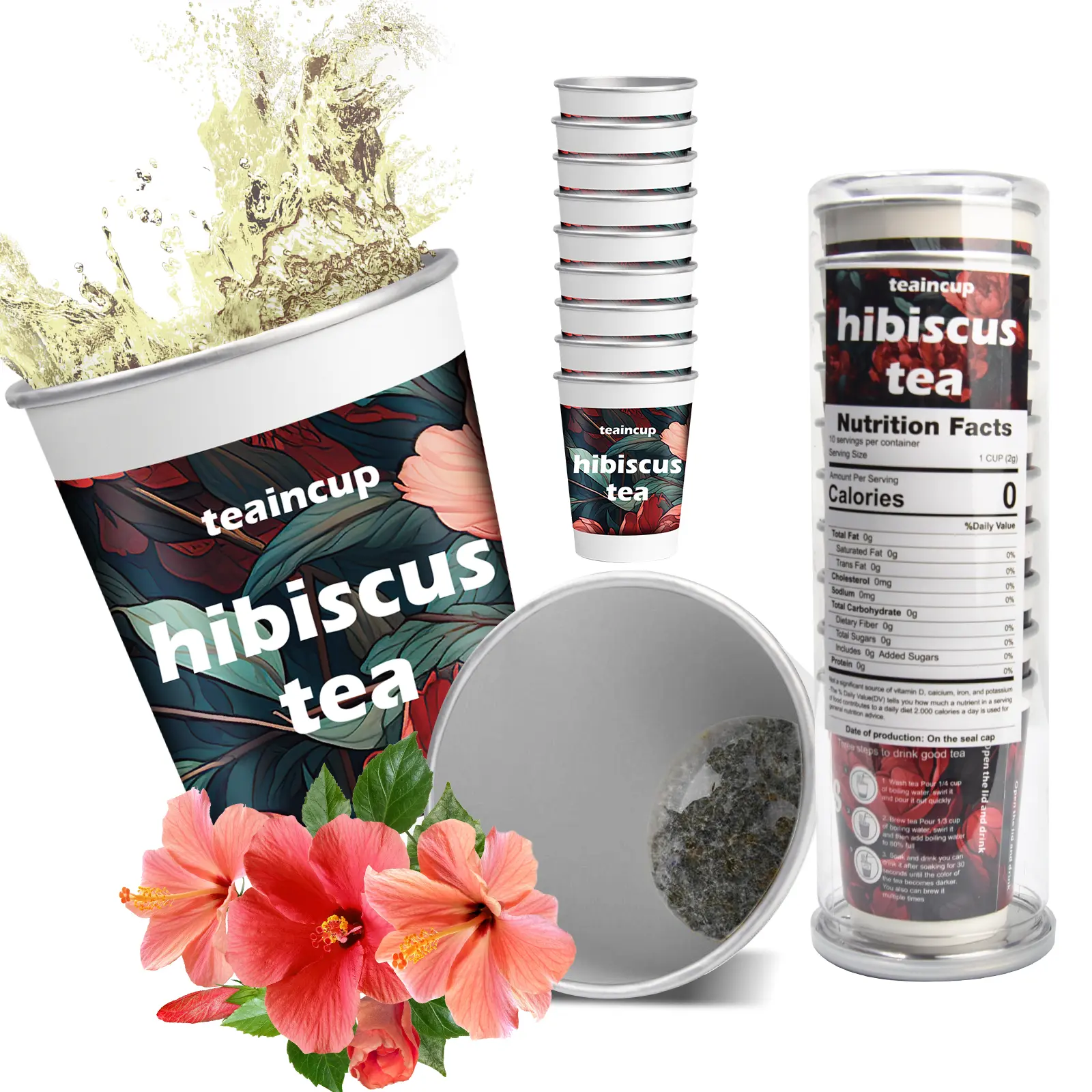 Hibiscus Tea in Cup for Women (10 Cups), Loose Tea Leaf, PCOS Support Herbal Tea, Womb Tea, Vegan & Caffeine Free, Hormone Bliss Tea with Vitamin C, Daily Gentle Detox Instant Tea, To Go Tea for Home, Travel, Camping & Office Tea Time