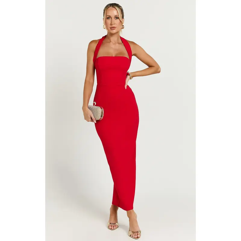 halter neck satin maxi dress Alice Satin Halter Maxi Dress - White main image 1
