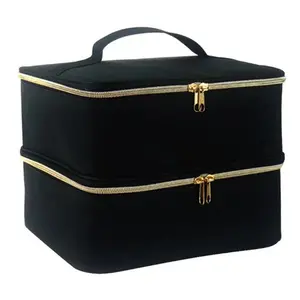 Double-Layer Nail Polish Storage Bag, Makeup Storage Organizer, Holds Nail Dryer and 30 Bottles, Adjustable Dividers, PVC Leather, Suitable for Manicure Set, Travel Cosmetic Bag