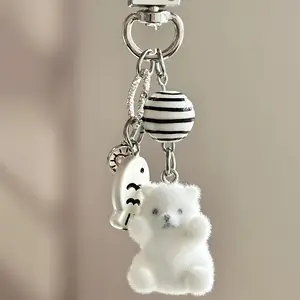 1/20pcs Plush-like Pomeranian Puppy Keychain-like Dog Charm Soft Pompom Keychain, Cute Soft Keychains - White & Black Nose Pomeranian Accessory for Backpack, Keys - Cute Gift for Dog Owners, Keychain for Bags