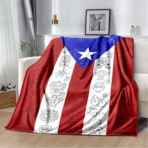 Puerto Rico Flag Pattern Blanket, Soft Throw Blanket, Air-conditioned Room Blanket, Warm Nap Blanket for Home & Office, Gift for Him, Gift for Her