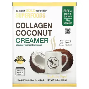 California Gold Nutrition Superfoods, Collagen Coconut Creamer with Organic Coconut Milk Powder, and Hydrolyzed Collagen Peptides, Unsweetened, 12 Packets 0.85 oz (24 g) Each