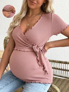 Cute short-sleeve maternity top for summer, casual and sporty, designed for breastfeeding, Pregnancy Clothes, Nursing Clothes, Maternity Clothing