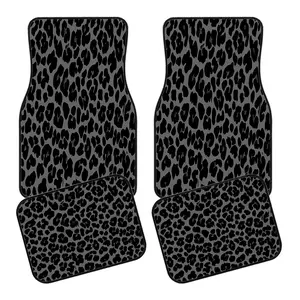 4-Piece Leopard Print Car Mat Set, Universal Fit Car Floor Mats, Full Coverage Interior Accessories, Crystal Velvet Car Rug for Sedan Suv Van
