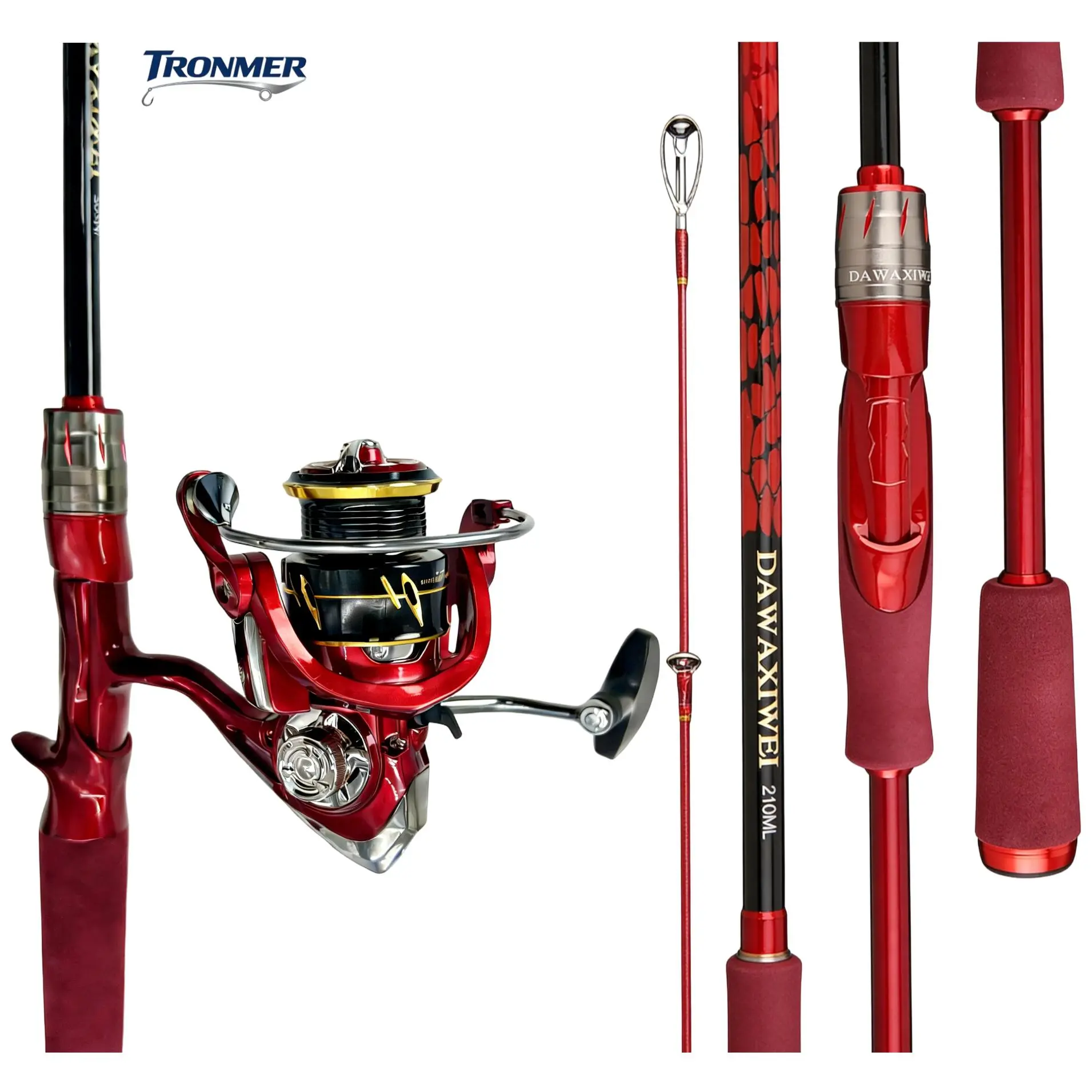 TRONMER Red Spinning Fishing Rod and Reel Combo, Lightweight Lure Fishing Kit with Spinning Reel for Freshwater Bass Trout Angling