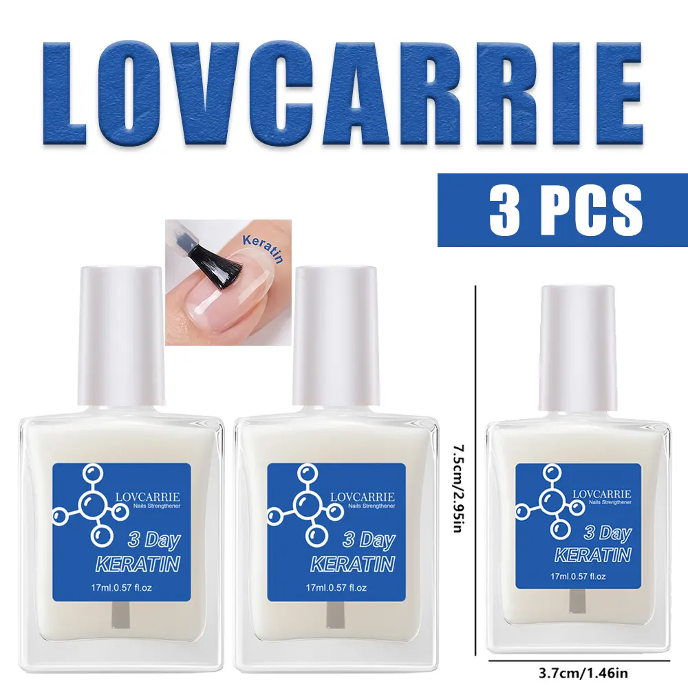 LOVCARRIE 3 Day Keratin Nail Strengthener 17ml, Milky White Keratin Nail Hardener for Thin Brittle Peeling Nails, Glossy Repair Base Coat Daily Nail Care Treatment