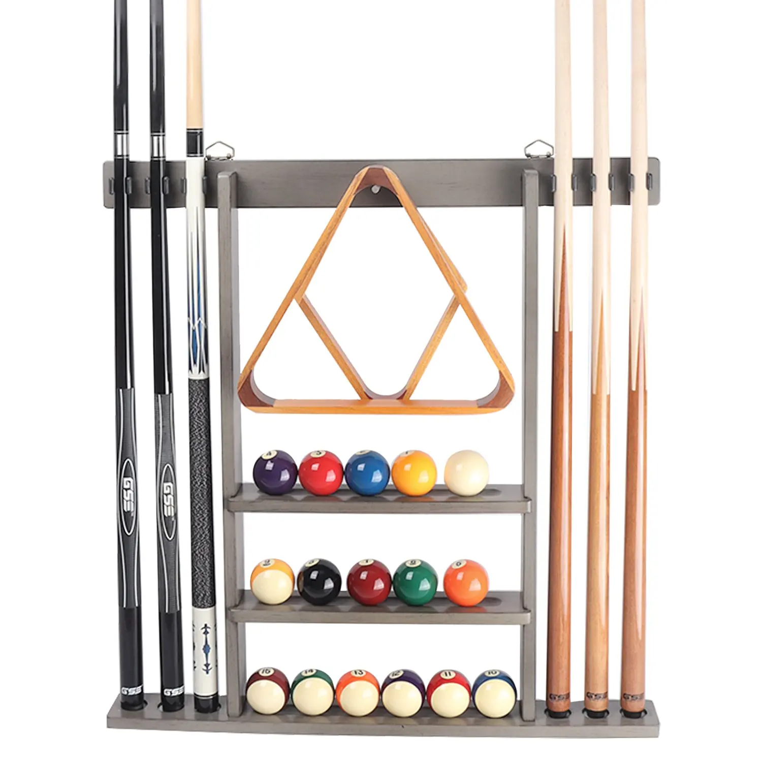 6 Wall Pool Cue Rack with Score Counter and Metal Hook, Billiard Pool Cue Rack Only