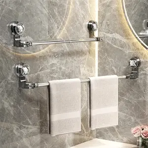 Adjustable Length Towel Bar Holder with Strong Suction Cups for Bathroom & Kitchen Accessories No Drilling Installation ABS Stainless Steel Towel Rack