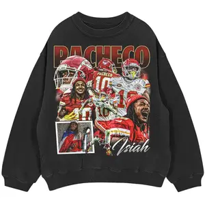 Isiah Pacheco Sweatshirt, Football American Graphic Vintage, Football 90s Inspired Gift Fan Unisex Sweatshirt