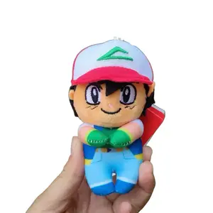 Ash Ketchum Pokémon Cute Plush - Character Design in White Hat with Red Accents, Blue Outfit, and Green Gloves, Perfect for Fans