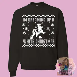 Scarface White Christmas Black or Red Sweatshirt Crew Neck - Lightweight Holiday Sweater with Classic Crew Neck Design for Men Long Sleeve Casual
