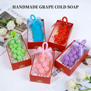 PaulFrankSmile-Grape Shape Handmade Soap Cute Monkey Design Gentle Cleansing Bar for Hands & Body Mild Skin Care Portable Travel Size Daily Washing Soap for Home