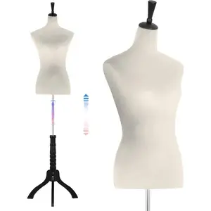 Female Mannequin Body 60-67 inch Dress Form Sewing Mannequin Torso Manikin with Wooden Tripod Base Stand Adjustable Mannequin for Sewing Clothes Display