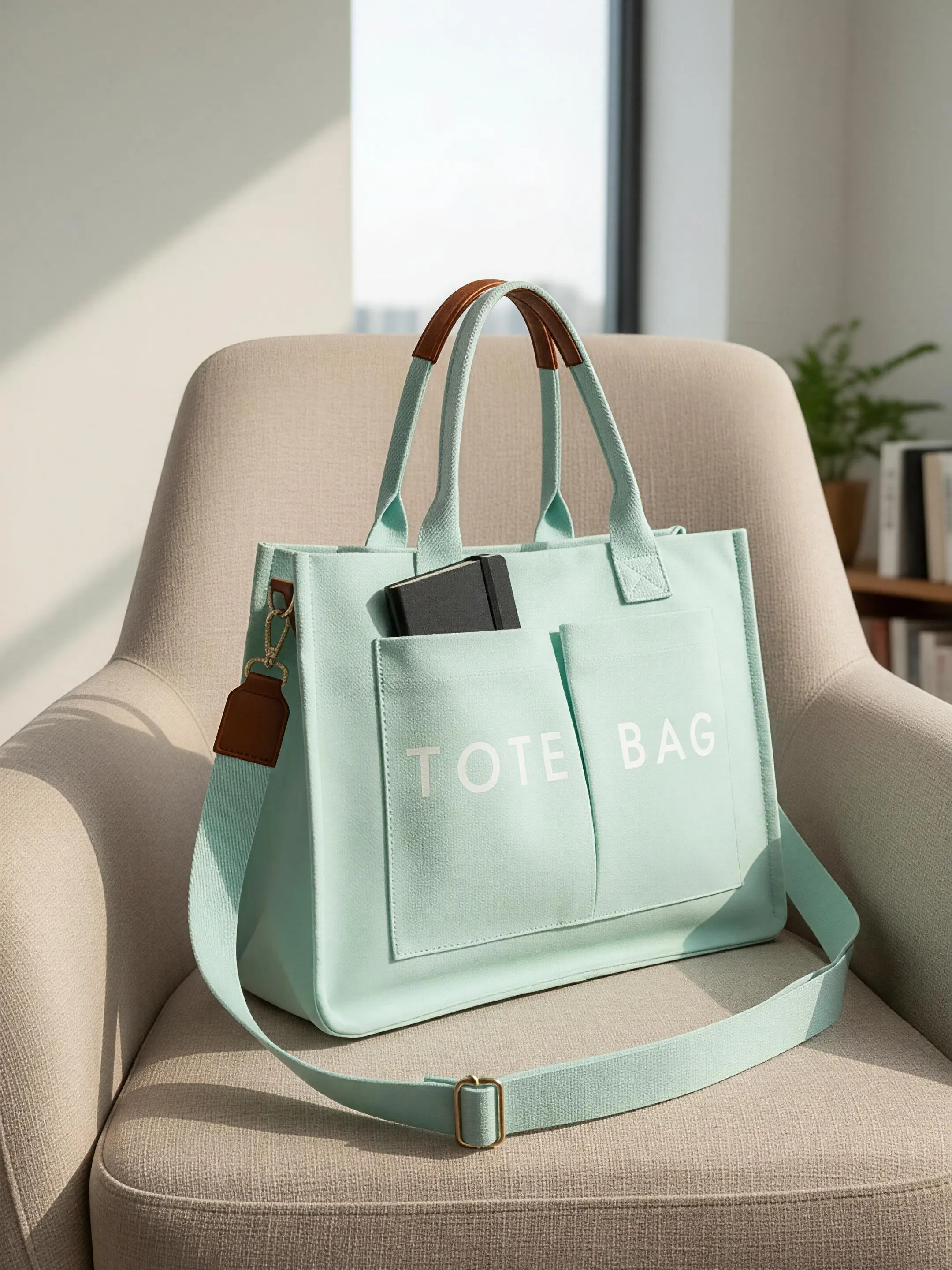 Women's Mint Green Durable Multi-Function Canvas Lunch Bag - Multiple Pockets, Long Shoulder Strap, Short Handle for Office Workers, Travel Use, Functional Shopping Bag, Durable Lunch Bag, Lunch Bags Women