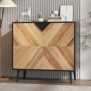 GAOMON 31.5 in Storage Cabinet with Shelf & Doors, Modern Sideboard Buffet with Storage, Free Standing Accent Cabinet for Dining Room, Living Room, Entryway, Black+Walnut Grain