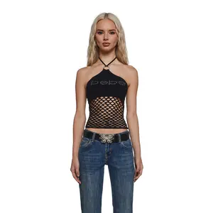 Fishnet Halter Top - Black
