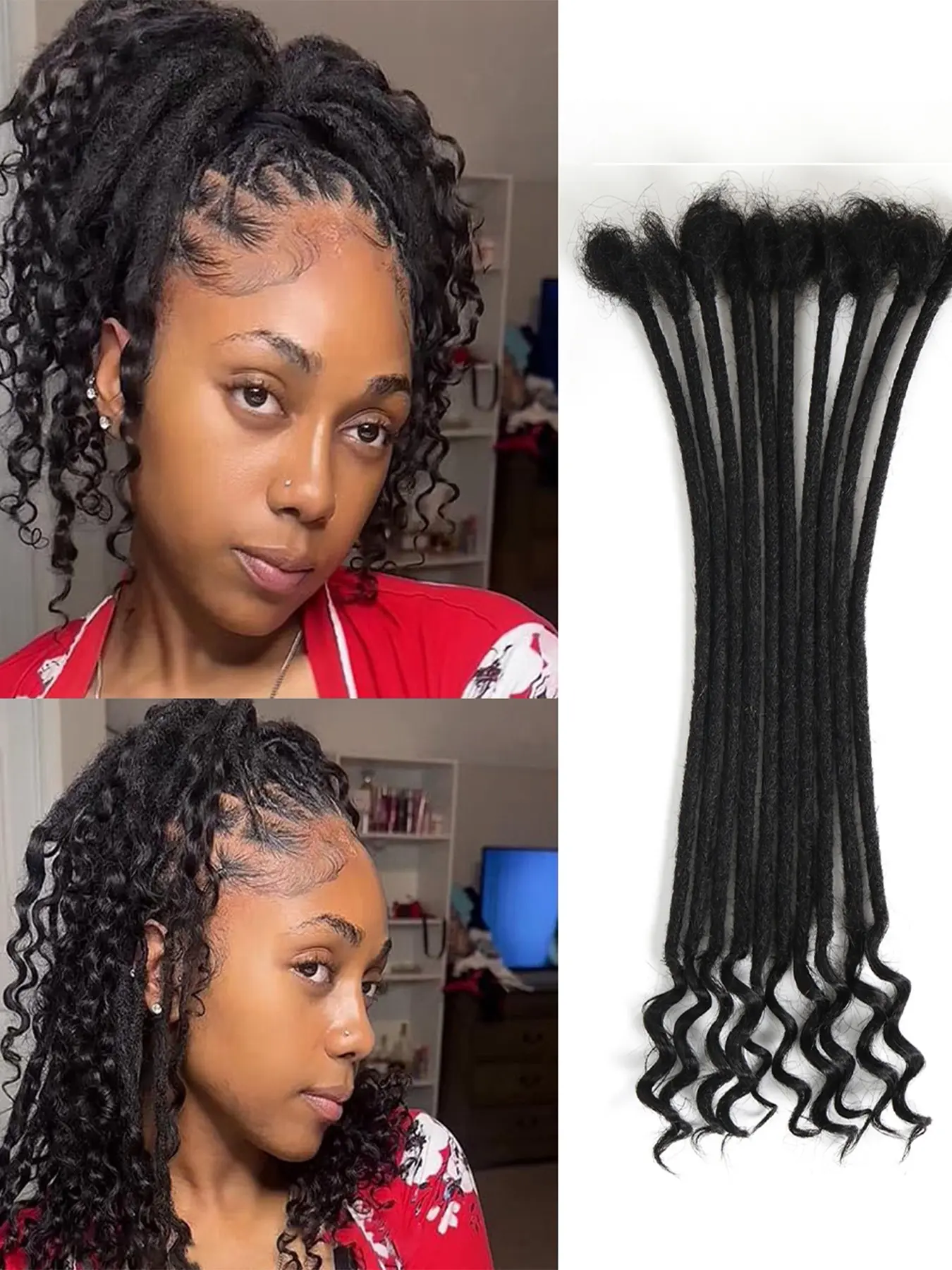 100% Real Human Hair 0.4cm Width 8 Inch Interlock Locs extensions Braided Design Human Hair with Afro Curly Ends 30 Strands per pack Full Handmade Braiding Dreadlock Extensions Can be dyed and bleached for Men Women Kids