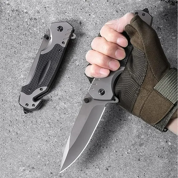 【Complimentary maintenance kit included】Stainless steel Multifunct ional folding knife Glass Breaker, Seat Belt Cutter - EDC Sharp Folding Knives - Small Tool for Camping Hiking - Gifts for Men, Women Compact Folding Grip Knife
