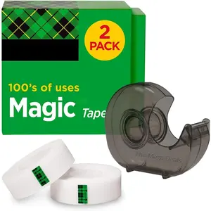 2 Rolls Invisible Tape with Refillable Tape Dispenser, Writable Tape Refills for Dispenser, 3/4 x 1296 Inches, Matte Gift Wrapping Tape for Home, Office, School