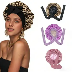 Wudygirl Satin Sleep Cap, Rayon Sleep Cap, Double-Layer Sleep Cap, Hair Protection Cap, Elastic Band, Soft and Breathable, Large Long-Sleeve Silk Sleep Cap, Suitable for Braids and Natural Curls, Heat-Free Hair Care Sleep Cap