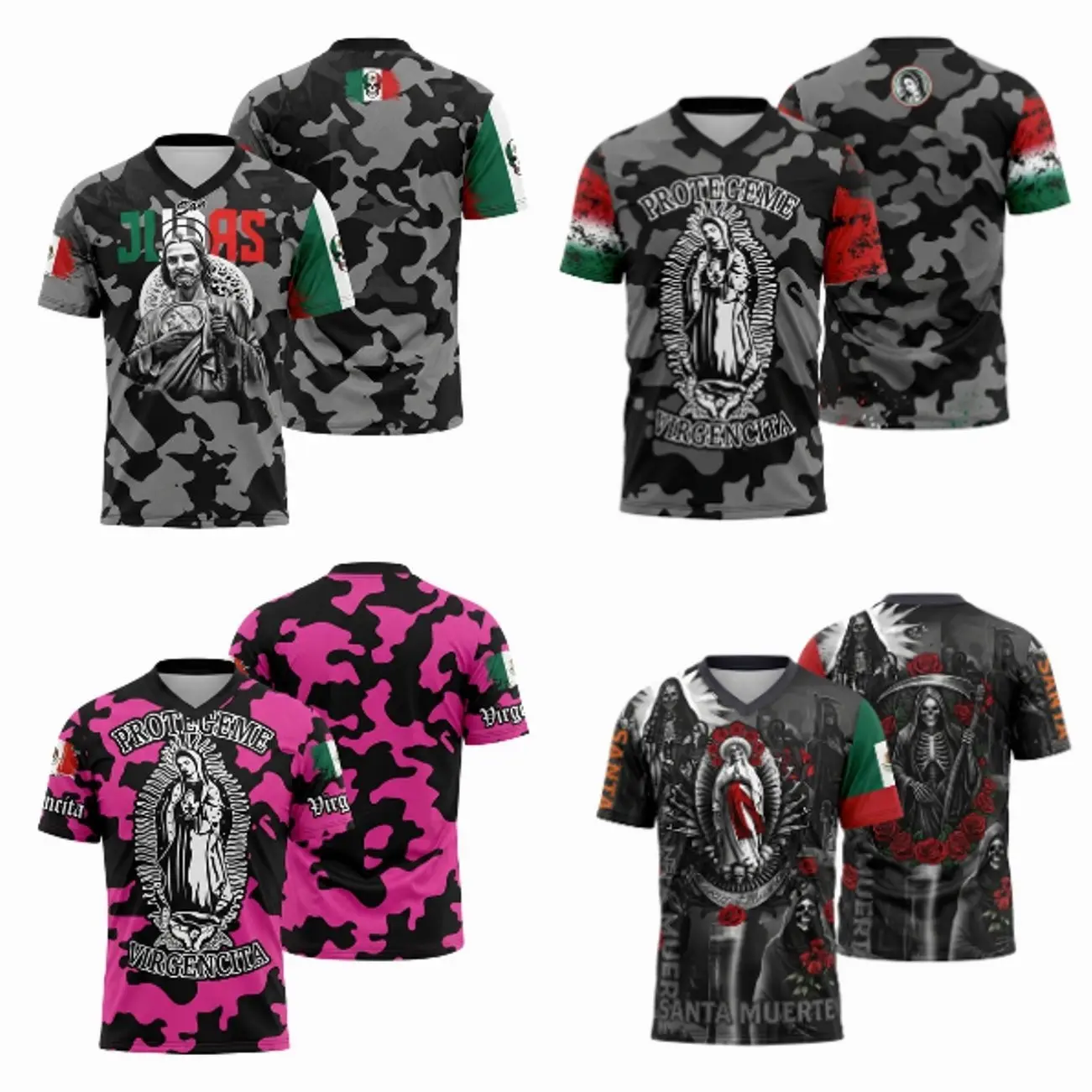 St. Jude Off-Road Racing V Neck Jersey, Mexican Flag Camo T-Shirt Race Suit, St. Jude Print, Street Rider Faith Style, Gift for Him