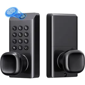 Keyless Entry Door Lock, Fingerprint Keypad Door Lock with Handle Knob,  Door Knob with Keypad,  Locks for Front Door, Auto Lock, Matte Black,