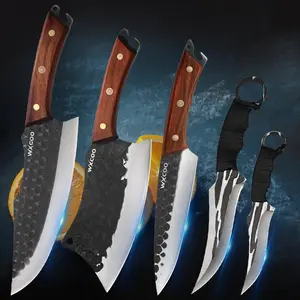 1-5PCS Kitchen Chef Knife Set High Quality Stainless Steel Sharp Professional Cutting Knife Wooden Handle Multipurpose Utility