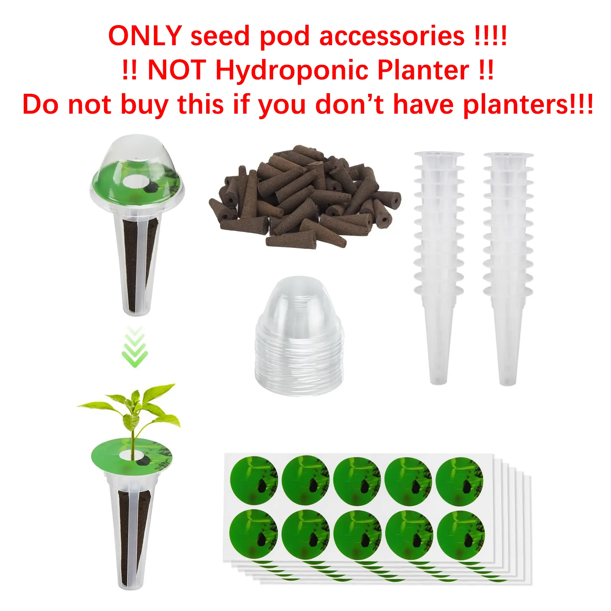 SUNCOZE 160pcs Hydroponic Pods, Accessories Compatible with Suncoze & Other Hydroponics Growing Systems, Gardening Supplies Garden Pods Include 60 Grow Sponges, 20 Grow Baskets, 20 Domes, 60 Labels