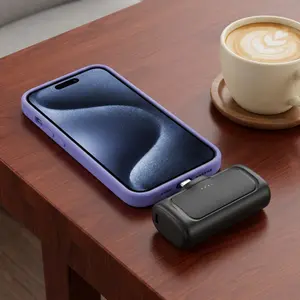 Ultra-Compact 5000mAh Lipstick-Shape Mini Power Bank, Fast Charging External Battery with Built-in Cable, Keychain Portable Charger for iPhone Android Emergency Use