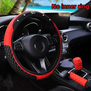 Artificial Leather Car Steering Wheel Cover, Car Steering Wheel Cover & Handbrake Cover & Gear Shift Cover Set, Automotive Car Interior Decoration Accessories, Car Interior Kit, Car Steering Wheel Insert Accessories
