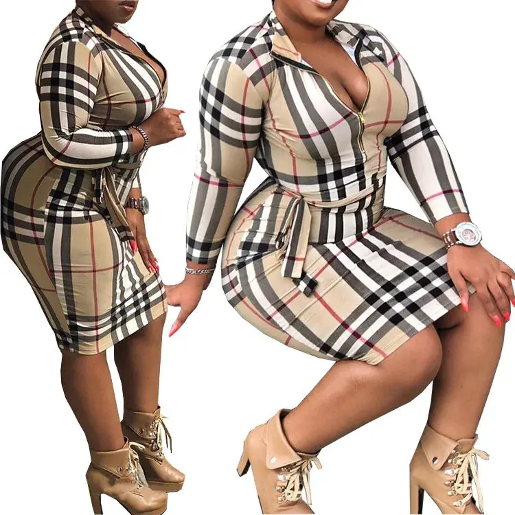 2PC Casual Plaid Dress Plus Size
