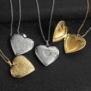 Stainless Steel Openable Heart Locket Necklace with Floral Pattern, Photo Insert, Personalized Jewelry for Couples, Men and Women, Stylish Everyday Party Gift