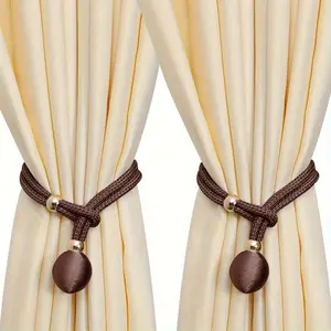 2 Pack Contemporary Polyester Elastic Curtain Tiebacks with Adjustable Design for Heavy Drapes – Home and Office Curtain Decor Accessories for Living Room, Bedroom, Patio Doors