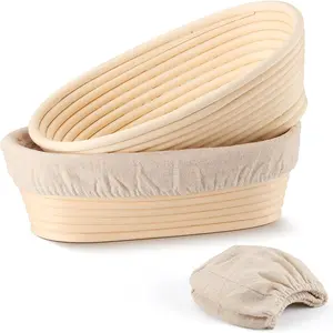 Bread Proofing Basket Set of 2, Sourdough Bread Baking Supplies, 10 Inch Oval Proofing Baskets for Sourdough Bread Baking, Proofing Bowls with Liner for Dough Fermentation
