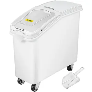 【Summervibes】VEVOR Ingredient Bin 21 Gallon with Scoop, 400-Cup Capacity Commercial Ingredient Bin Stackable, White Mobile Ingredient Bin for Kitchen Storage