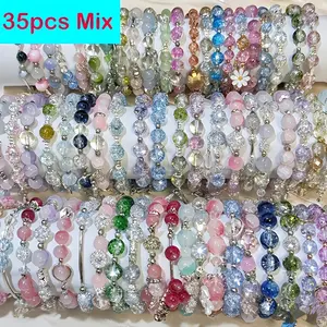 35pcs Bohemian Bead Bracelet Set Suitable for All Seasons with Floral & Butterfly Charms, Heart Pendants - Multicolor Beads for &, Anniversaries, Valentine's Day (Random Styles)